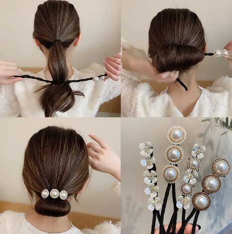 Elegant fashionable hair clip with flowers and pearls
