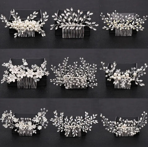 Silver wedding hair accessories with pearls and crystals