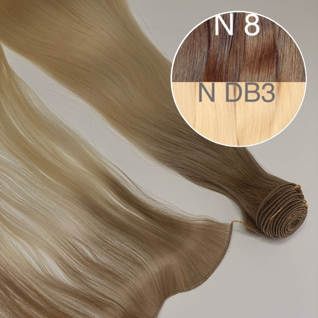 Hair Wefts Hand tied / Bundles Color _8/DB3 GVA hair_One donor line.
