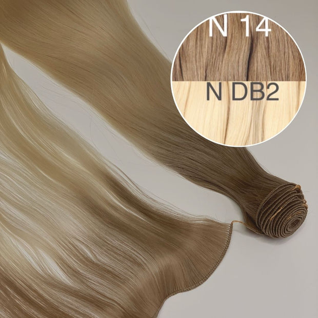 Hair Wefts Hand tied / Bundles Color _14/DB2 GVA hair_One donor line.