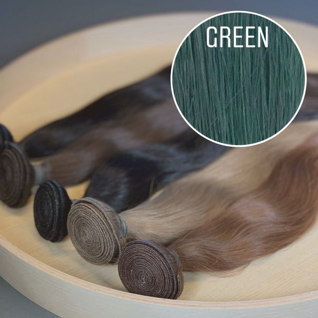 Machine Wefts / Bundles Color GREEN GVA hair_One donor line.