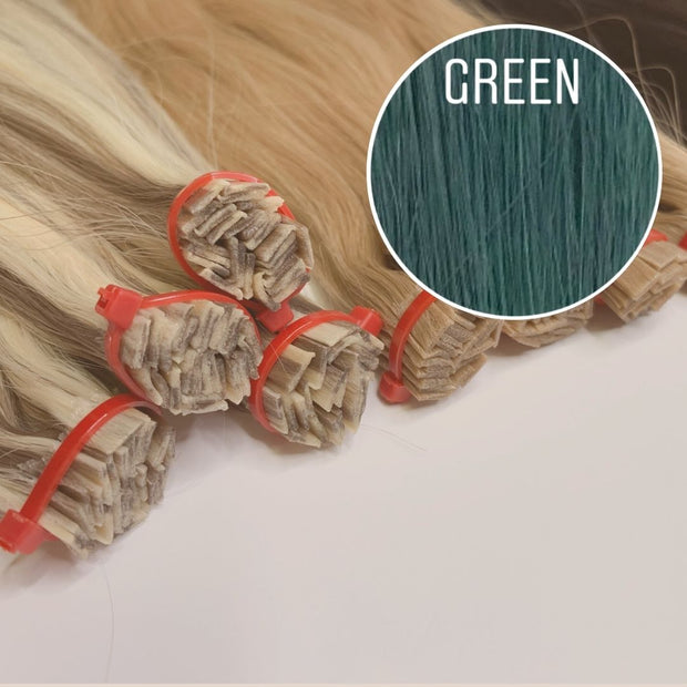 Hot Fusion, Flat Tip Color GREEN GVA hair_One donor line.