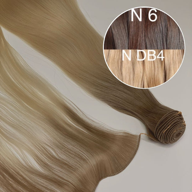Hair Wefts Hand tied / Bundles Color _6/DB4 GVA hair_One donor line.