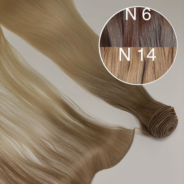 Hair Wefts Hand tied / Bundles Color _6/14 GVA hair_One donor line.