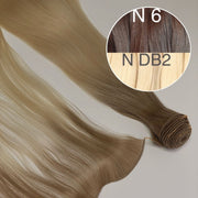 Hair Wefts Hand tied / Bundles Color _6/DB2 GVA hair_One donor line.