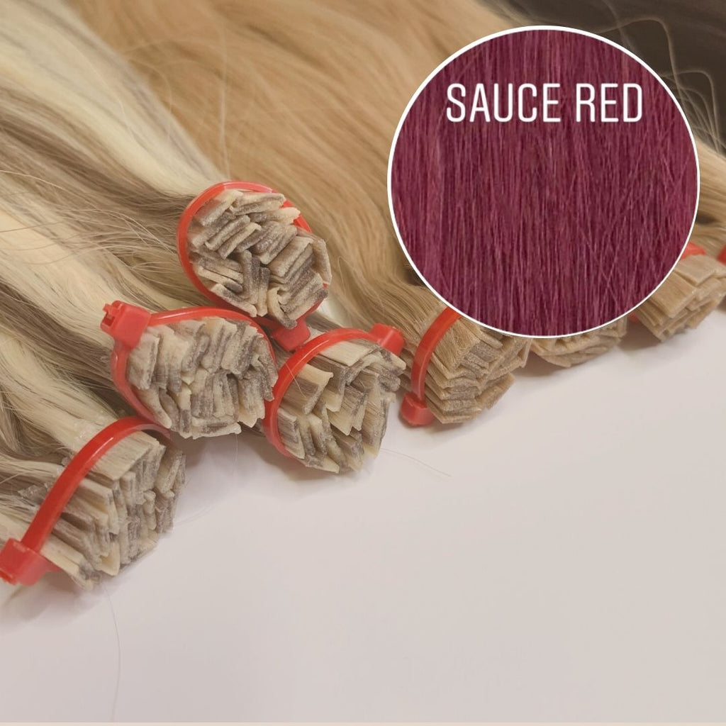 Hot Fusion, Flat Tip Color SAUCE RED GVA hair_One donor line.